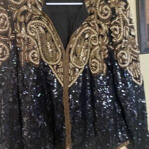 Vintage Black and Gold Sequin Blazer/100% silk & sequins